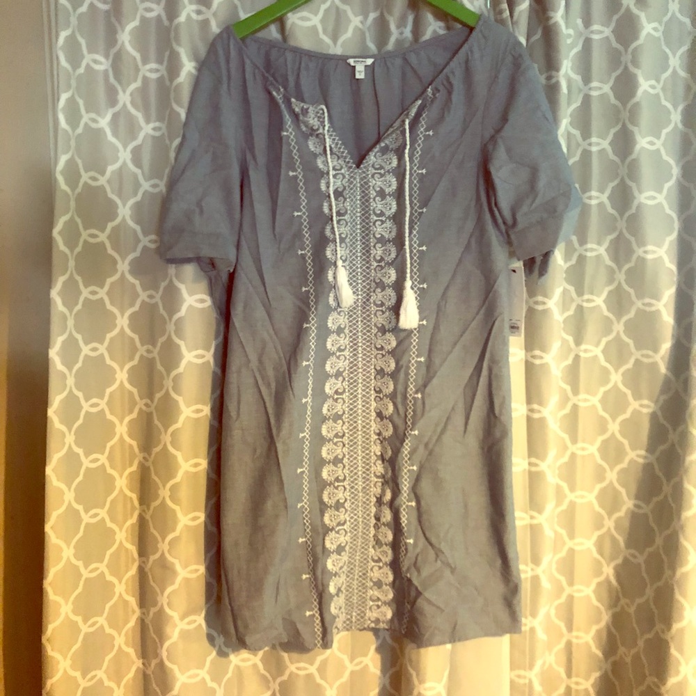 Chambray boho tunic tassel dress embroidered NWT!